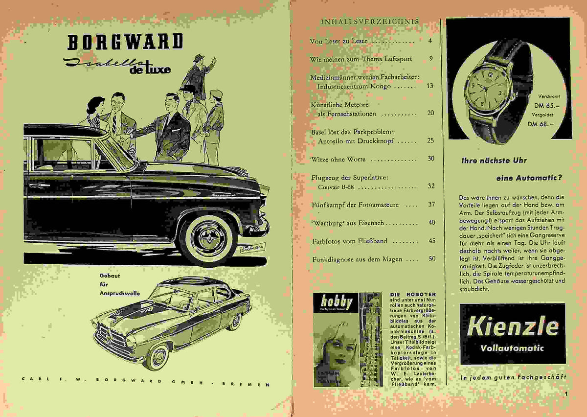 Inhaltsverzeichnis Hobby 09/1958