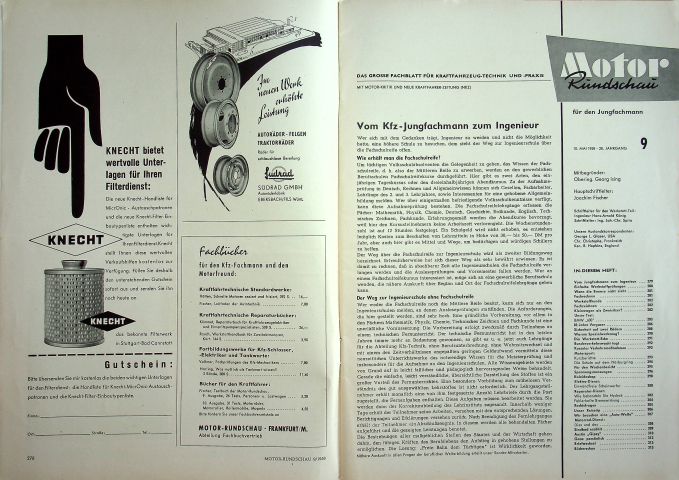 Inhaltsverzeichnis Motor Rundschau 09/1958