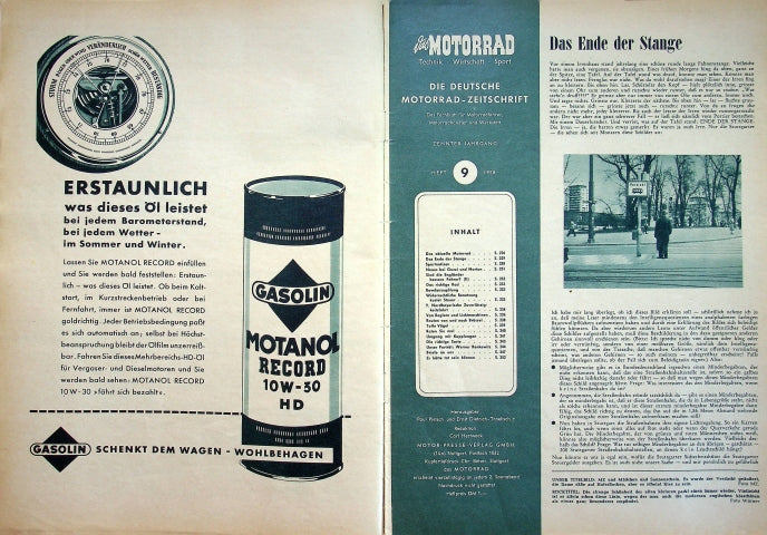 Inhaltsverzeichnis Motorrad 09/1958