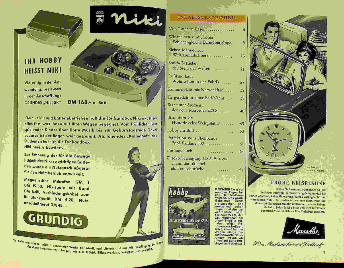 Inhaltsverzeichnis Hobby 09/1959