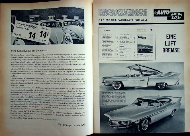 Inhaltsverzeichnis Auto Motor und Sport 09/1961