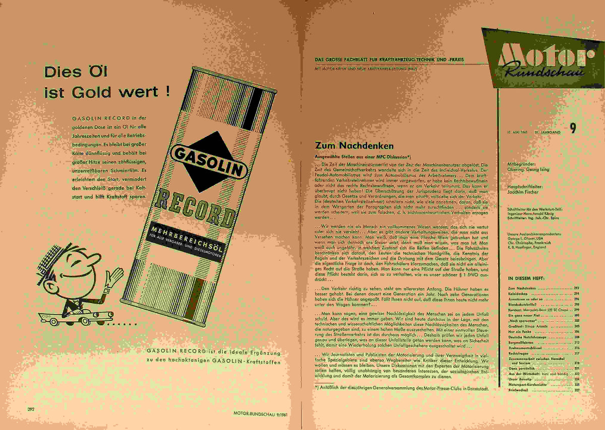 Inhaltsverzeichnis Motor Rundschau 09/1961