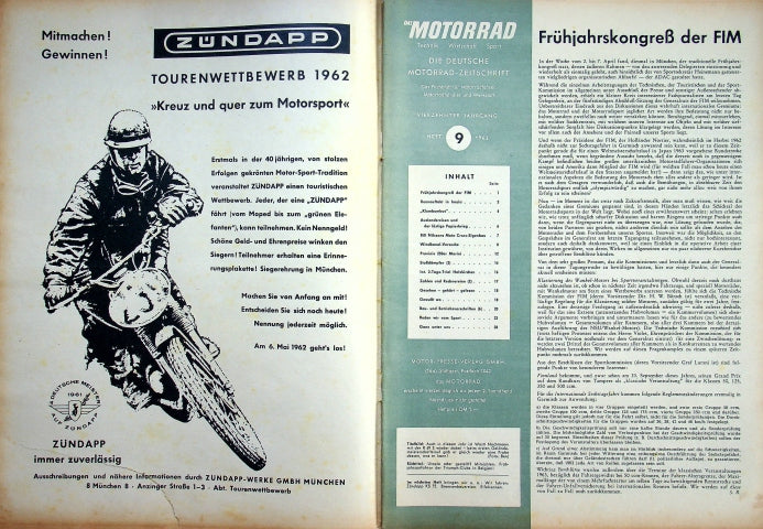 Inhaltsverzeichnis Motorrad 09/1962