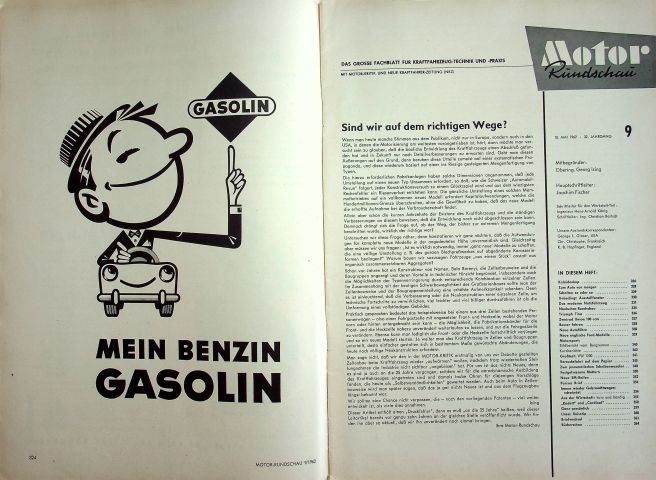 Inhaltsverzeichnis Motor Rundschau 09/1962
