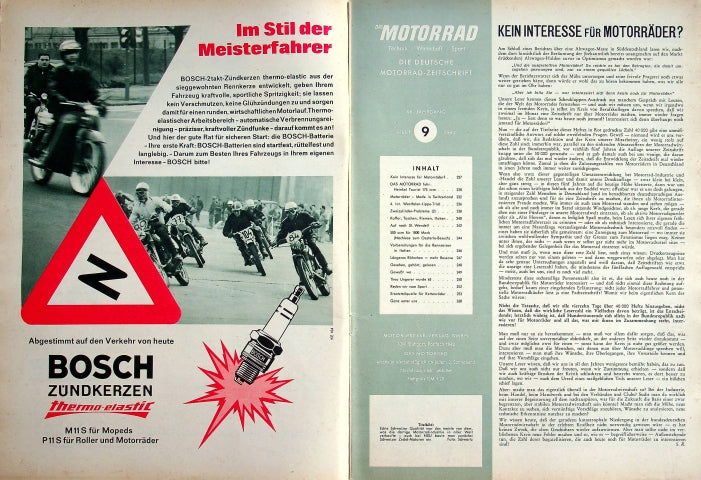 Inhaltsverzeichnis Motorrad 09/1964
