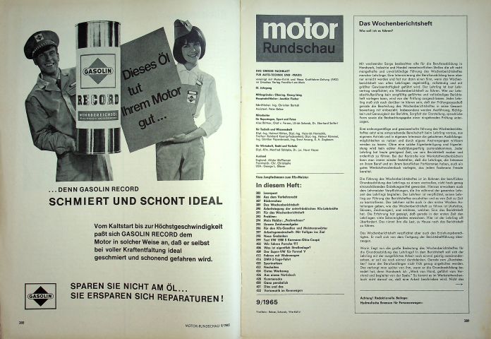Inhaltsverzeichnis Motor Rundschau 09/1965