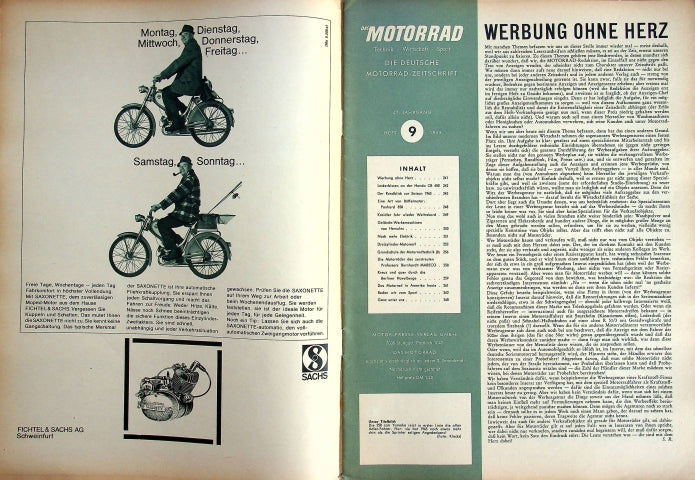 Inhaltsverzeichnis Motorrad 09/1965