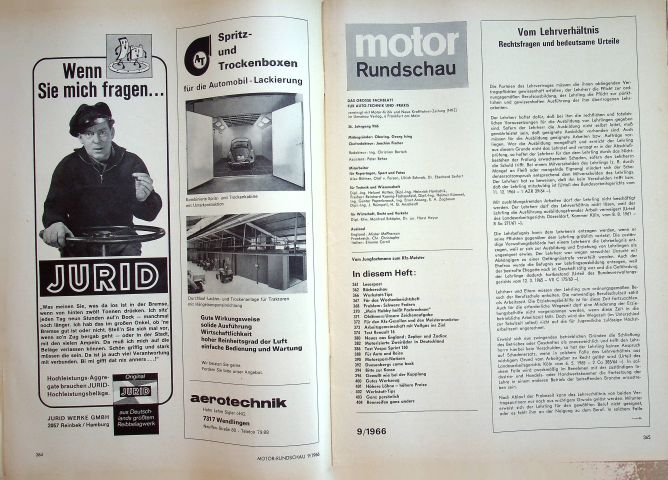 Inhaltsverzeichnis Motor Rundschau 09/1966