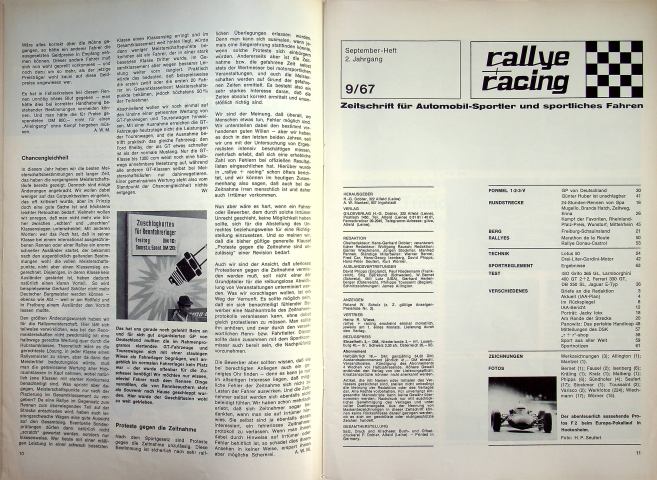 Inhaltsverzeichnis Rallye Racing 09/1967