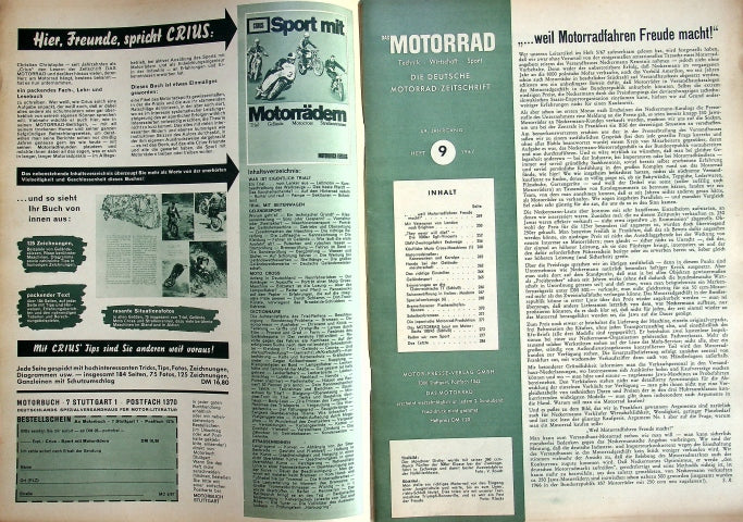 Inhaltsverzeichnis Motorrad 09/1967