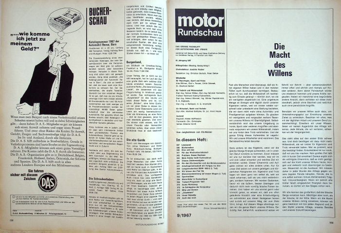 Inhaltsverzeichnis Motor Rundschau 09/1967