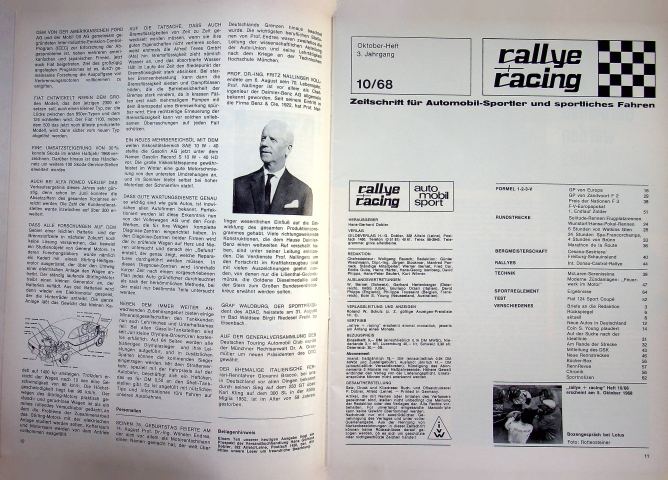 Inhaltsverzeichnis Rallye Racing 09/1968