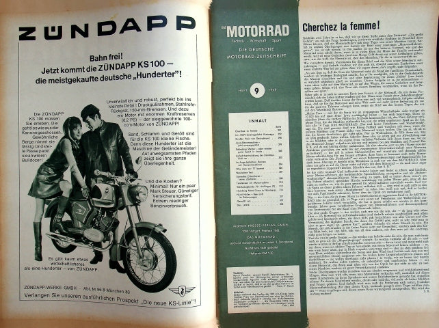 Inhaltsverzeichnis Motorrad 09/1968
