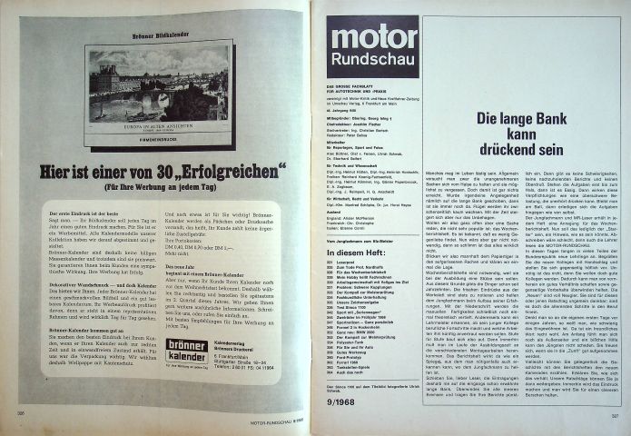 Inhaltsverzeichnis Motor Rundschau 09/1968