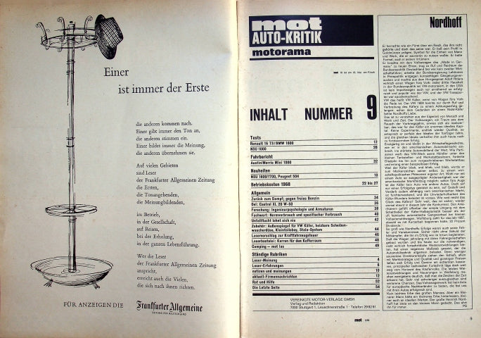 Inhaltsverzeichnis MOT 09/1968