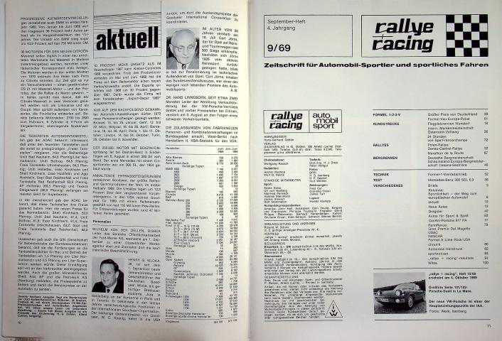 Inhaltsverzeichnis Rallye Racing 09/1969