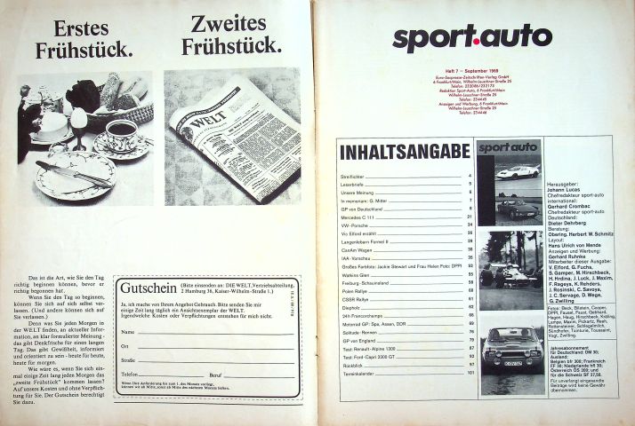 Inhaltsverzeichnis Sport Auto 09/1969