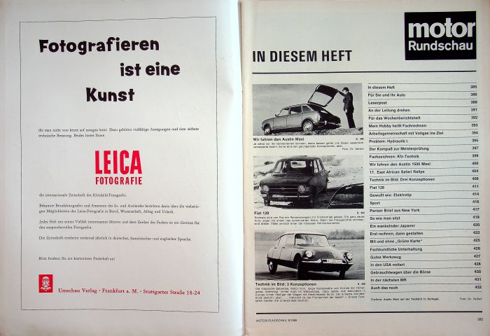 Inhaltsverzeichnis Motor Rundschau 09/1969