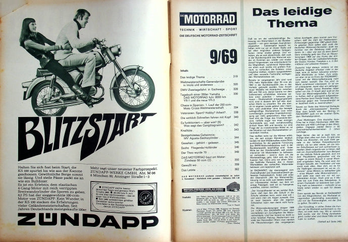 Inhaltsverzeichnis Motorrad 09/1969