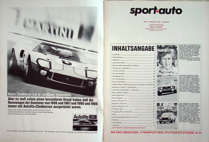 Inhaltsverzeichnis Sport Auto 09/1970