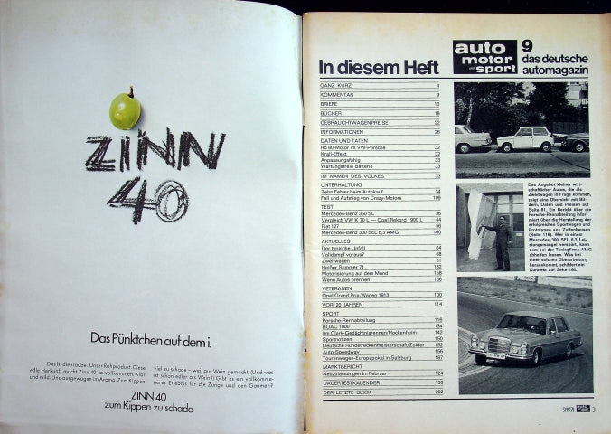 Inhaltsverzeichnis Auto Motor und Sport 09/1971