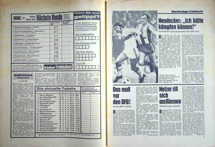 Inhaltsverzeichnis Kicker 09/1971