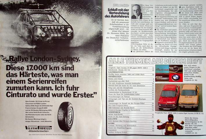 Inhaltsverzeichnis Autozeitung 09/1971