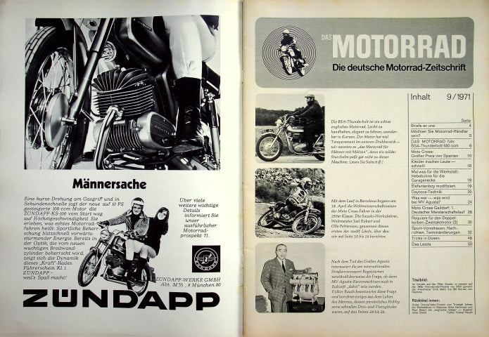 Inhaltsverzeichnis Motorrad 09/1971