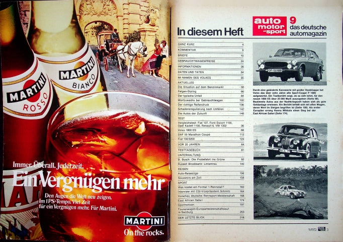 Inhaltsverzeichnis Auto Motor und Sport 09/1972