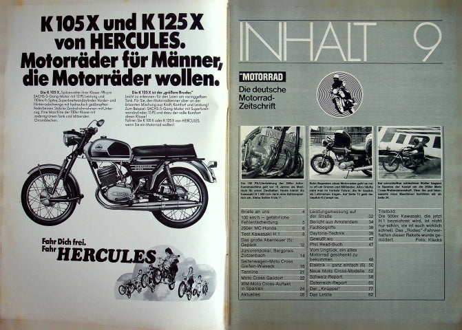 Inhaltsverzeichnis Motorrad 09/1972