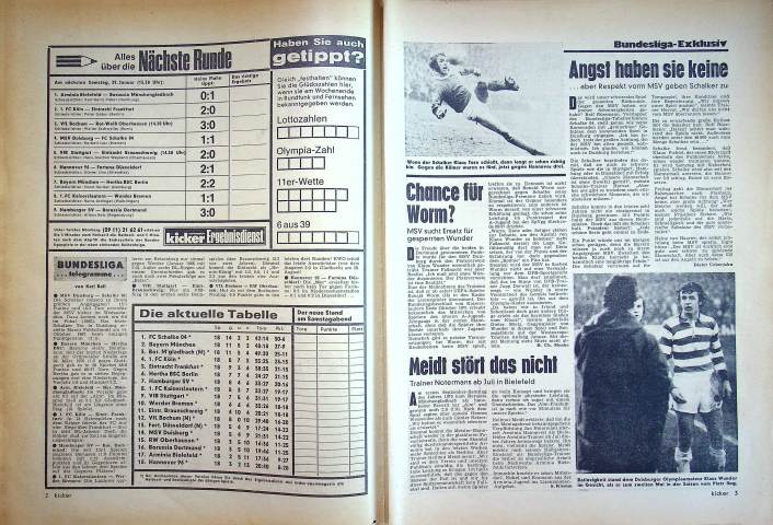 Inhaltsverzeichnis Kicker 09/1972