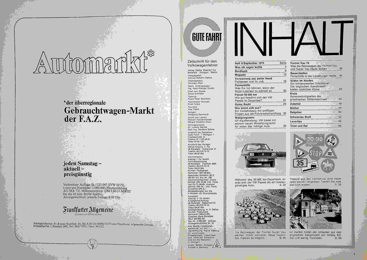 Inhaltsverzeichnis Gute Fahrt 09/1974