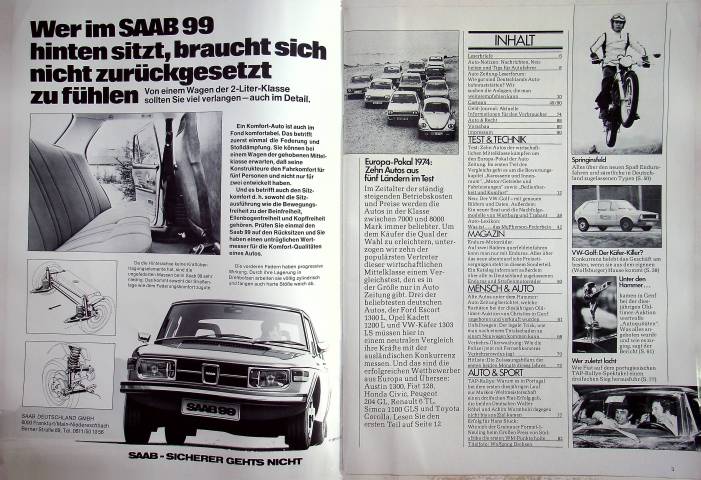 Inhaltsverzeichnis Autozeitung 09/1974