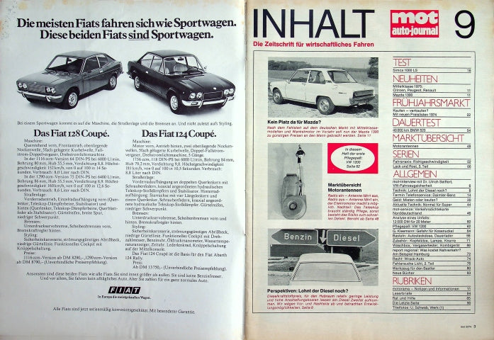 Inhaltsverzeichnis MOT 09/1974
