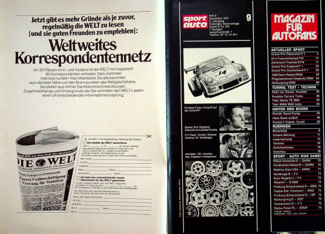 Inhaltsverzeichnis Sport Auto 09/1974