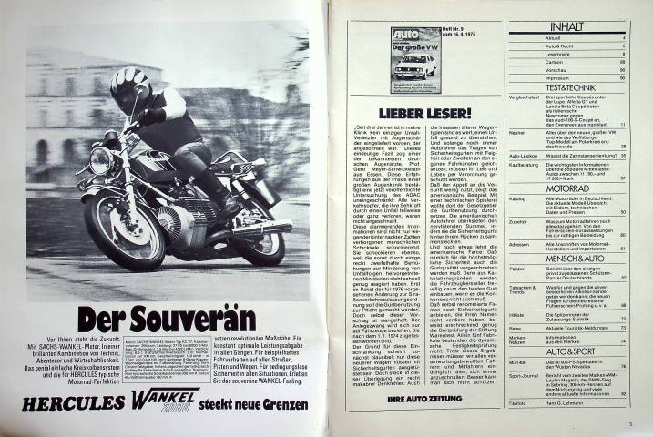 Inhaltsverzeichnis Autozeitung 09/1975