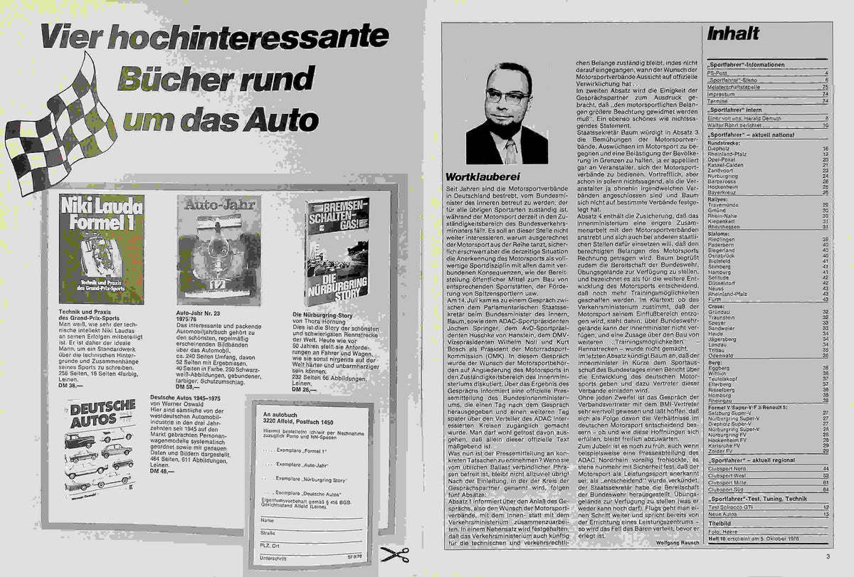Inhaltsverzeichnis Sport Fahrer 09/1976