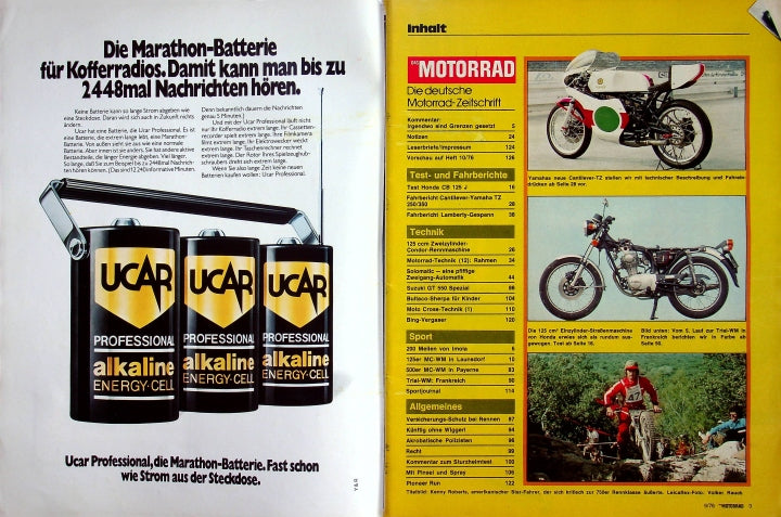 Inhaltsverzeichnis Motorrad 09/1976