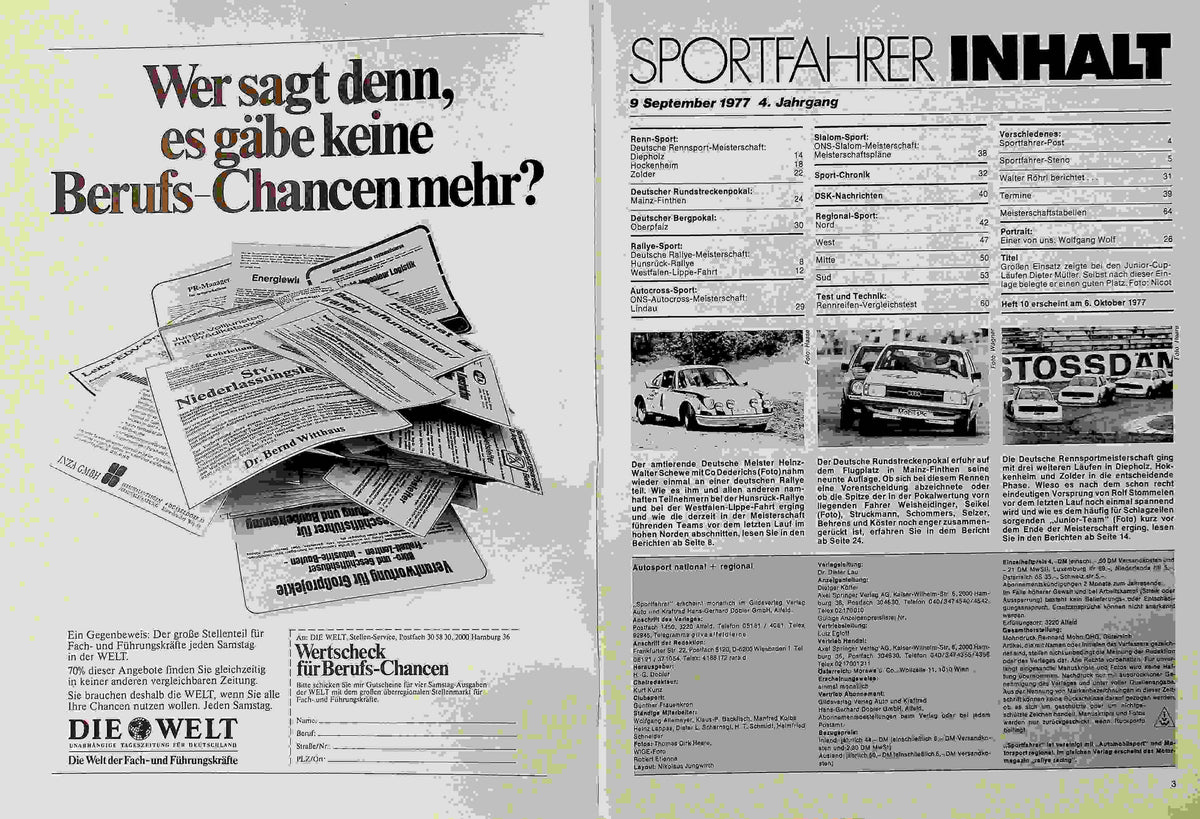 Inhaltsverzeichnis Sport Fahrer 09/1977