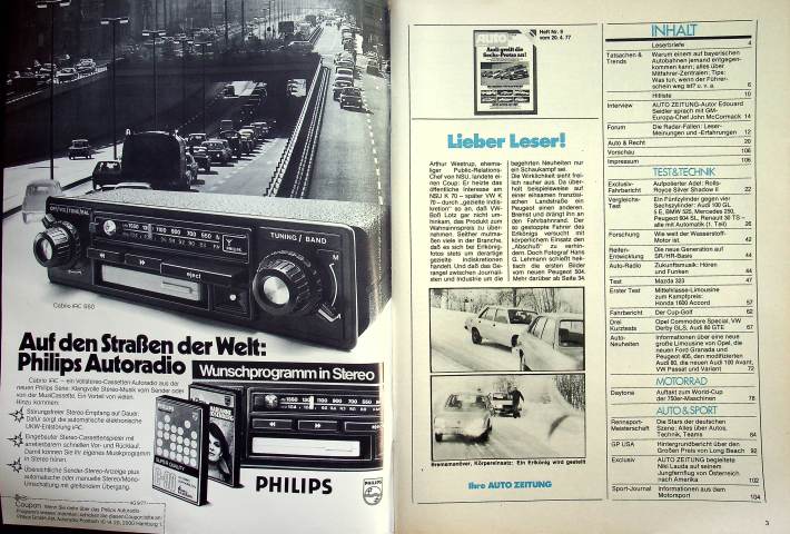 Inhaltsverzeichnis Autozeitung 09/1977