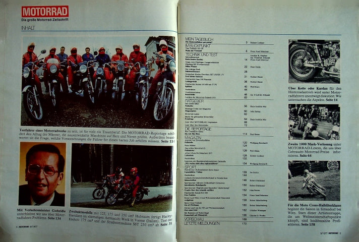 Inhaltsverzeichnis Motorrad 09/1977