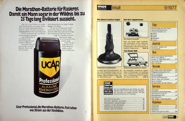 Inhaltsverzeichnis MOT 09/1977