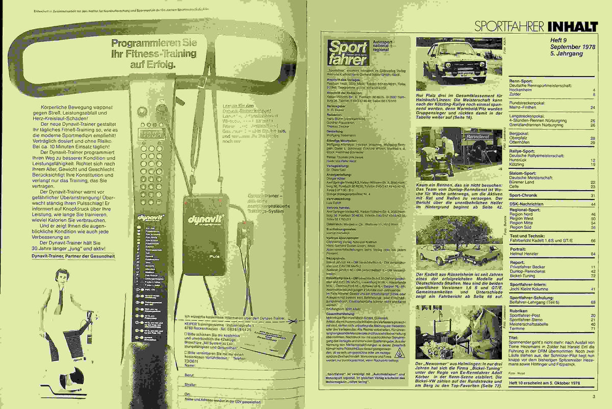 Inhaltsverzeichnis Sport Fahrer 09/1978