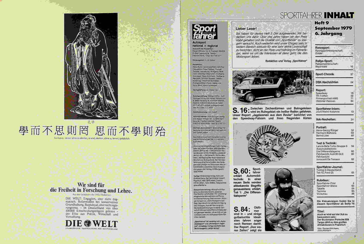 Inhaltsverzeichnis Sport Fahrer 09/1979