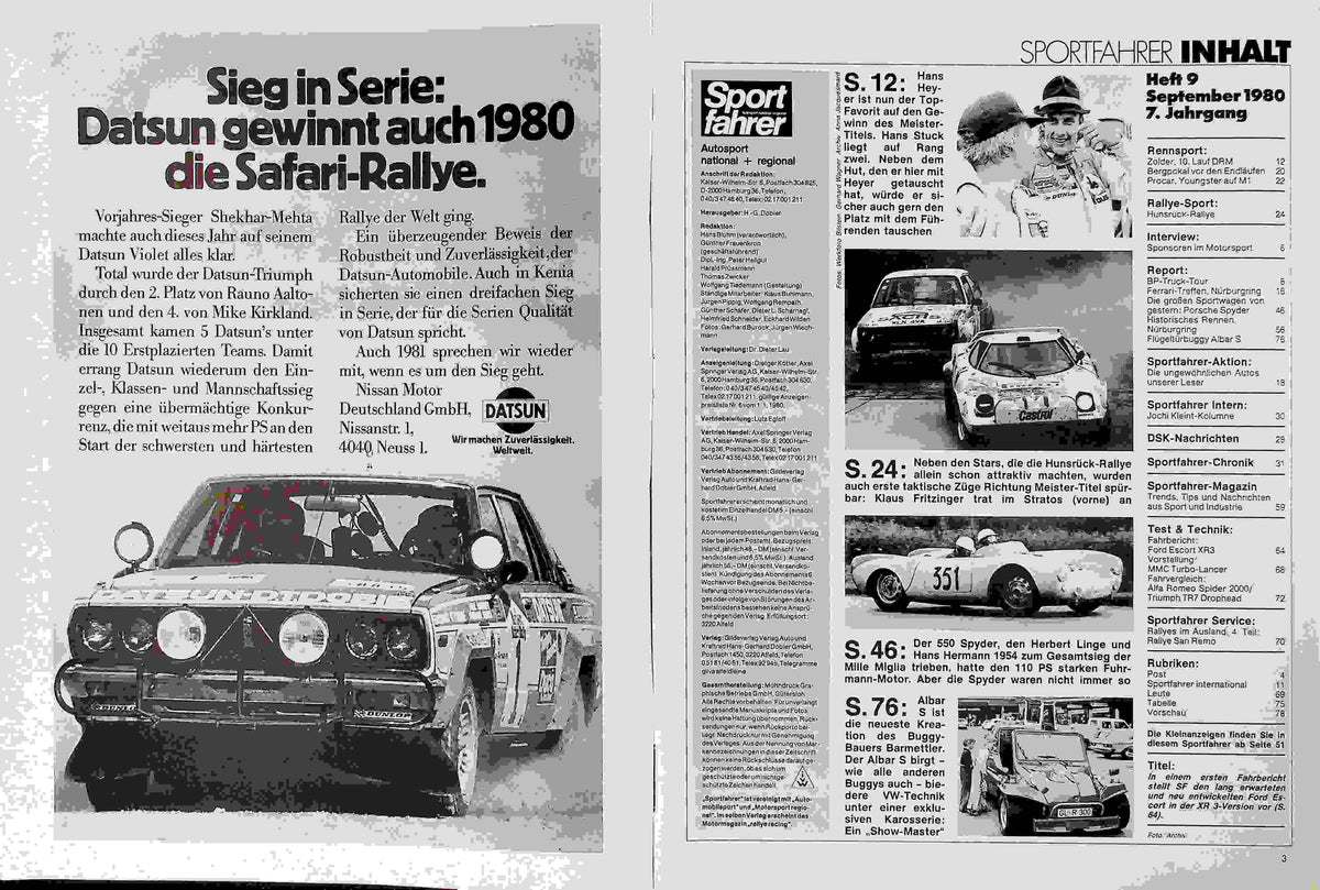 Inhaltsverzeichnis Sport Fahrer 09/1980
