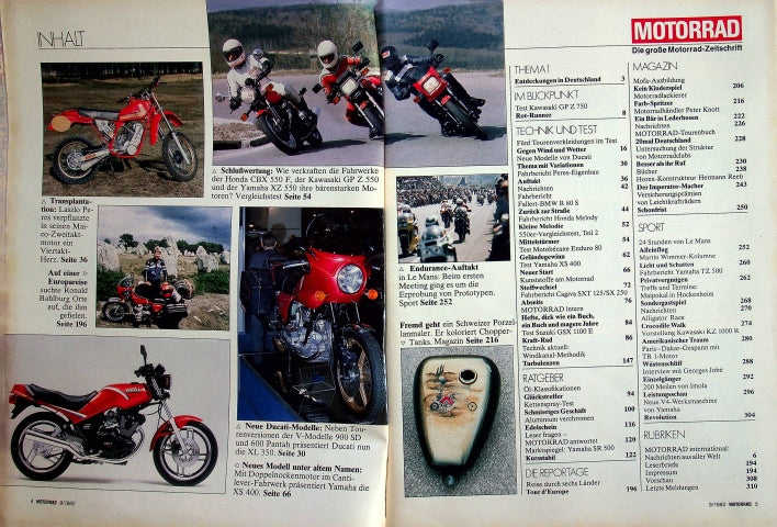 Inhaltsverzeichnis Motorrad 09/1982