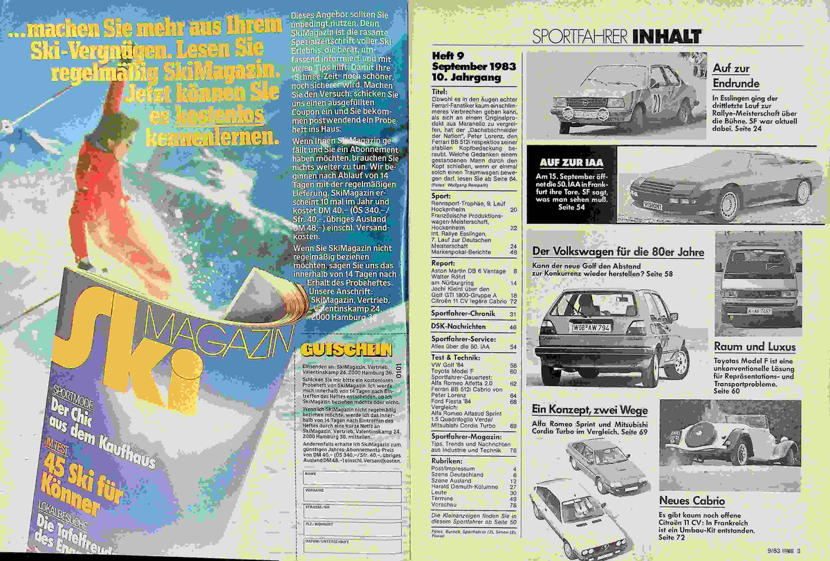 Inhaltsverzeichnis Sport Fahrer 09/1983