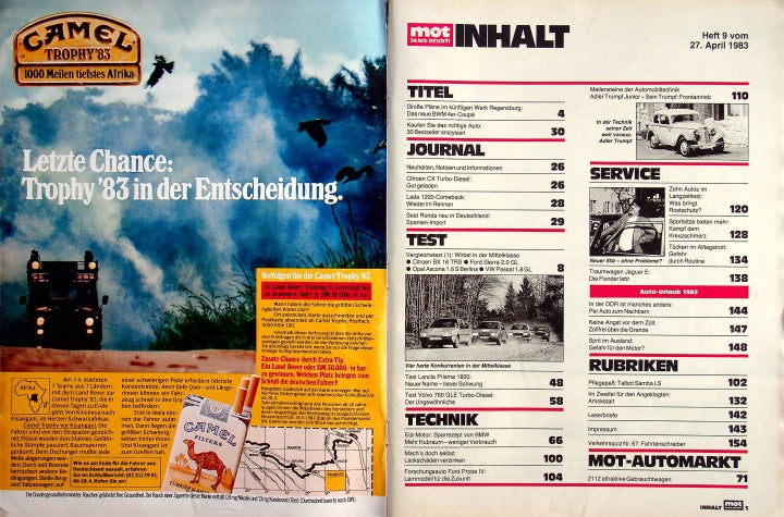Inhaltsverzeichnis MOT 09/1983
