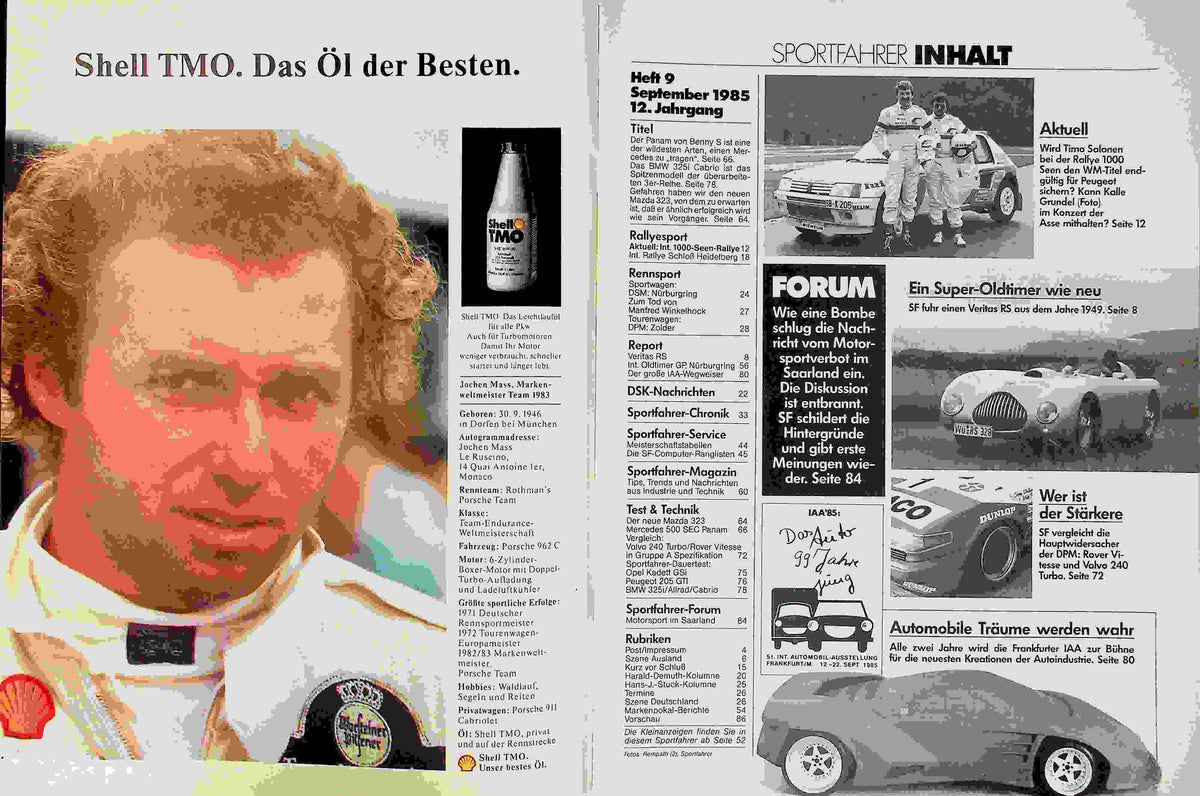 Inhaltsverzeichnis Sport Fahrer 09/1985