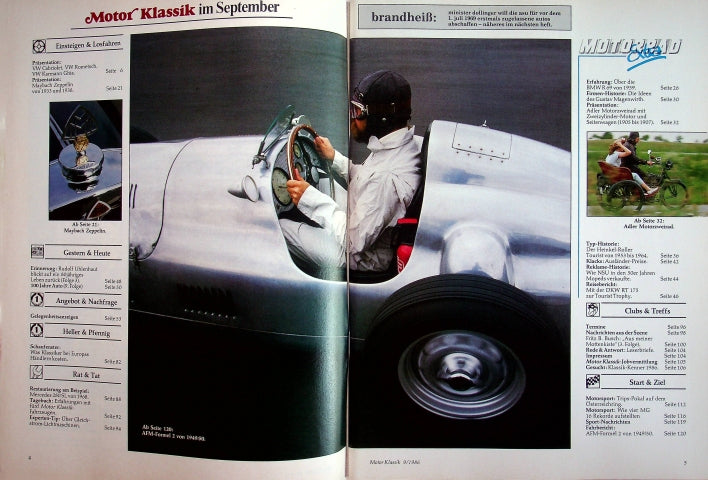 Inhaltsverzeichnis Motor Klassik 09/1986